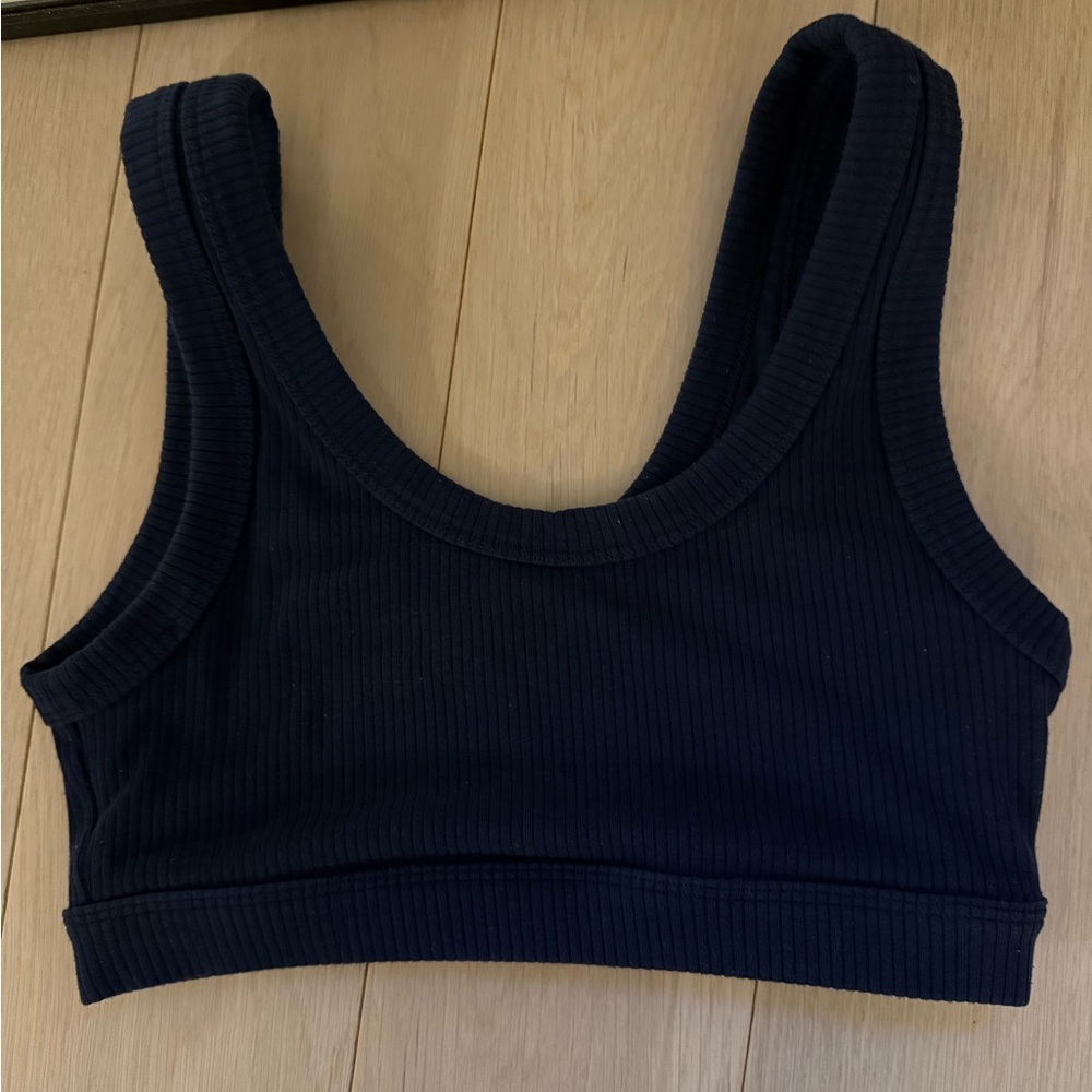 ALO Yoga Navy Ribbed Sports Bra